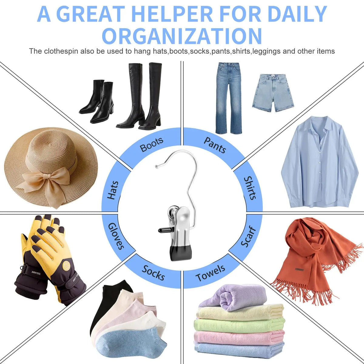 Heavy Duty Clothes Pins (20/30/60-Pack) - Hanging Laundry Hook Hangers with Rubber Grip Stays Put & Antislip Grip, Multi-Use Closet Organizer Clips for Jumpers, Flared Pants, Socks, Towels, Handbag, Travel Home Goods