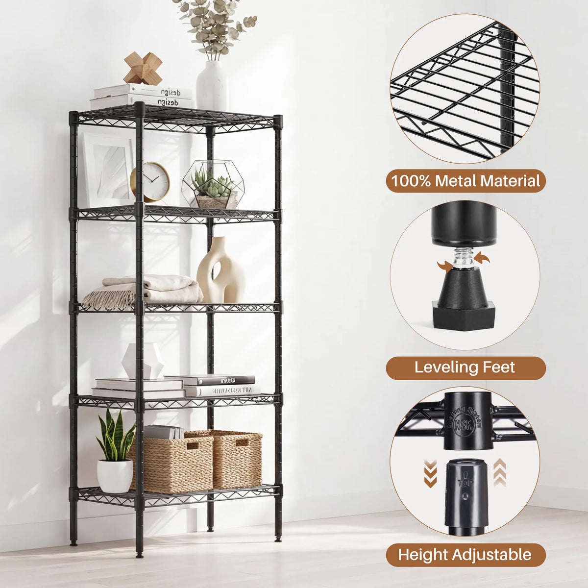 Sweetcrispy Rustproof Coating Heavy-Duty Adjustable Metal Storage Rack - Rectangular Open Shelf Durable Storage Unit, Multi-Tiered Organizer for Kitchen Pantry, Under Sink Organization, Shelves for Bedroom