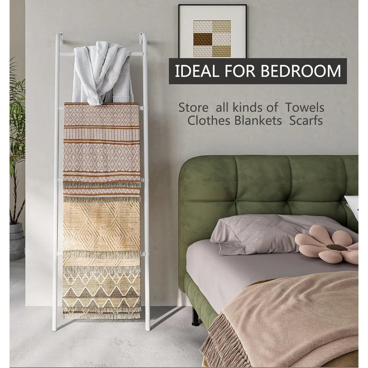 INGIORDAR 4-Tier Heavy Duty Thick Metal Towel Ladder Rack - Freestanding Wall-Leaning Organizer, Bathroom Shower Organizer, Sturdy Metal Holds Towels, 17x16x60" Closet Storage Rectangle Rack