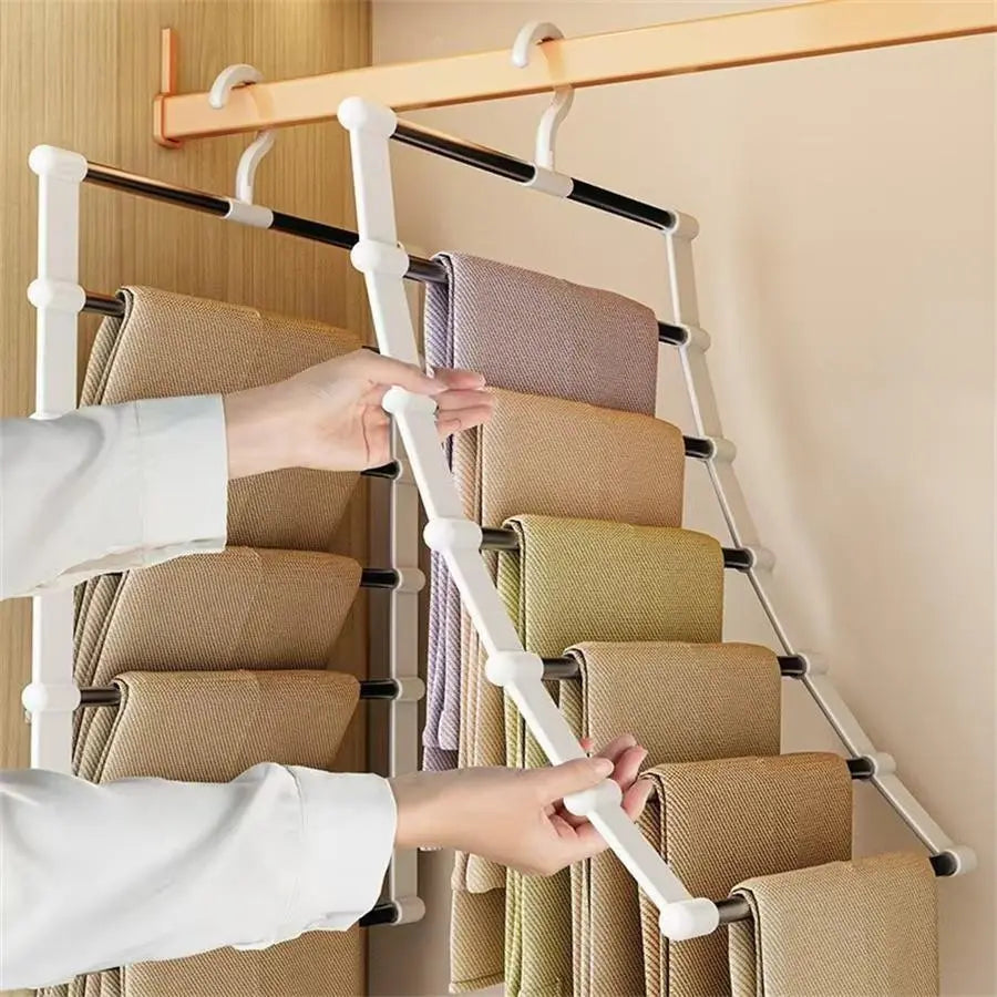 Foldable Pants Organizing Hanger, Multi-Layer Stainless Steel, Foldable Clothes Hanger for Home Wardrobe Closet Organizers and Storage, Multifunctional Home Organizer, Practical Hangers, Pant Folding Hangers Space Saving