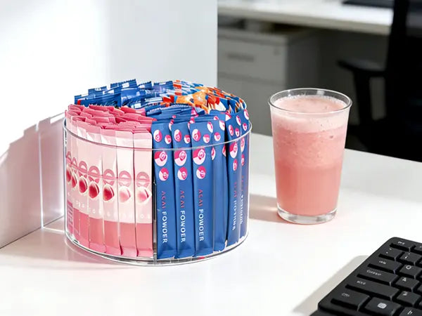 AIEVE Acrylic Holder Dispenser - 360° Turntable Storage Organization Rack, Drink Packet Organizer for Water Flavor Mixes, Built for Kitchen Counters & Desks (Summer Sale Deal)