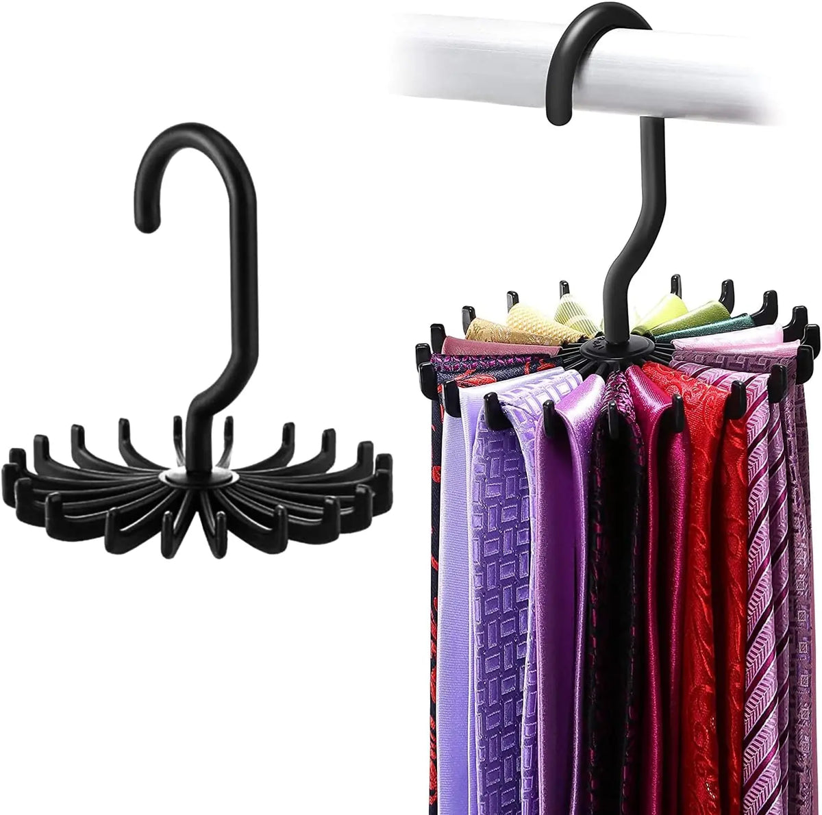 2Pack Circular Tie Hanger Updated Twirl Tie Rack Adjustable Twirl Rack Tie Belt, Multipurpose Organizer for Closet Storage