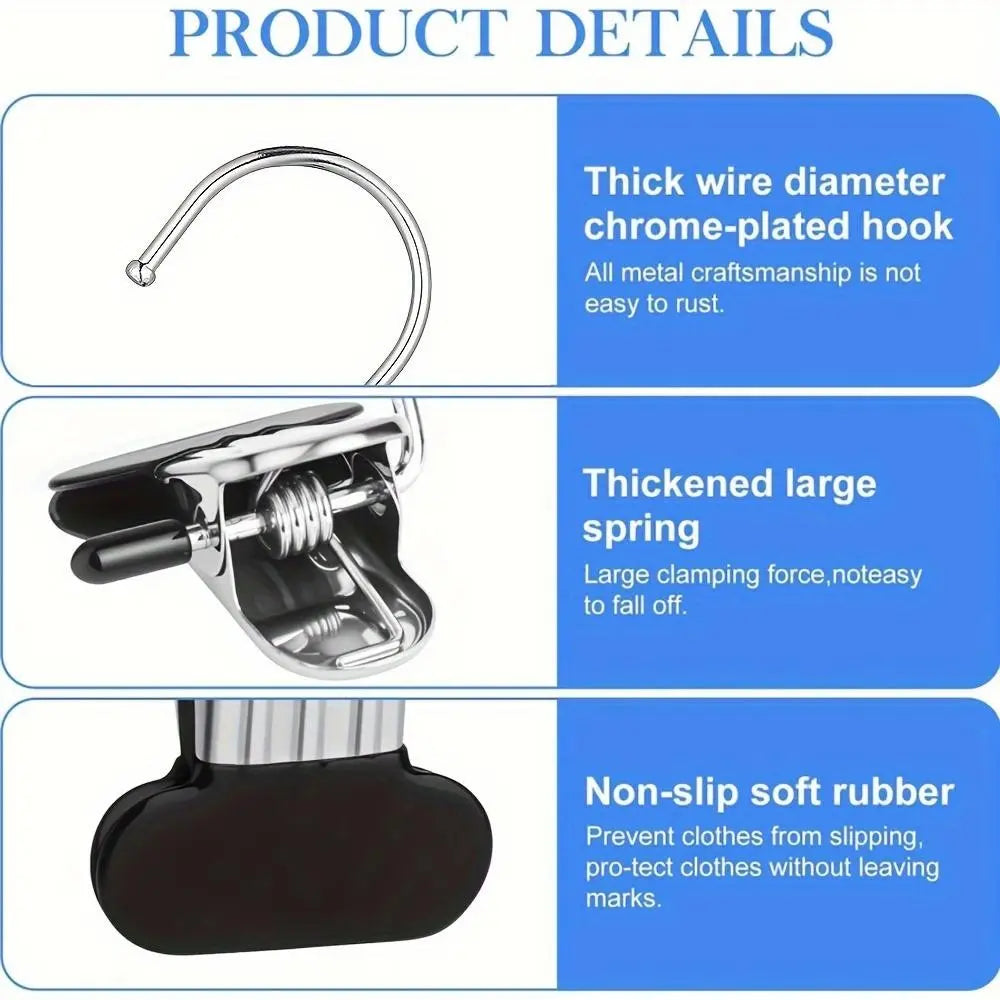 Multi-Functional Metal Clothes Clips with Hooks, Portable 360° Rotating Closet Organizer, Home Storage Clips for Laundry and Apparel, Clip Hangers for Pants