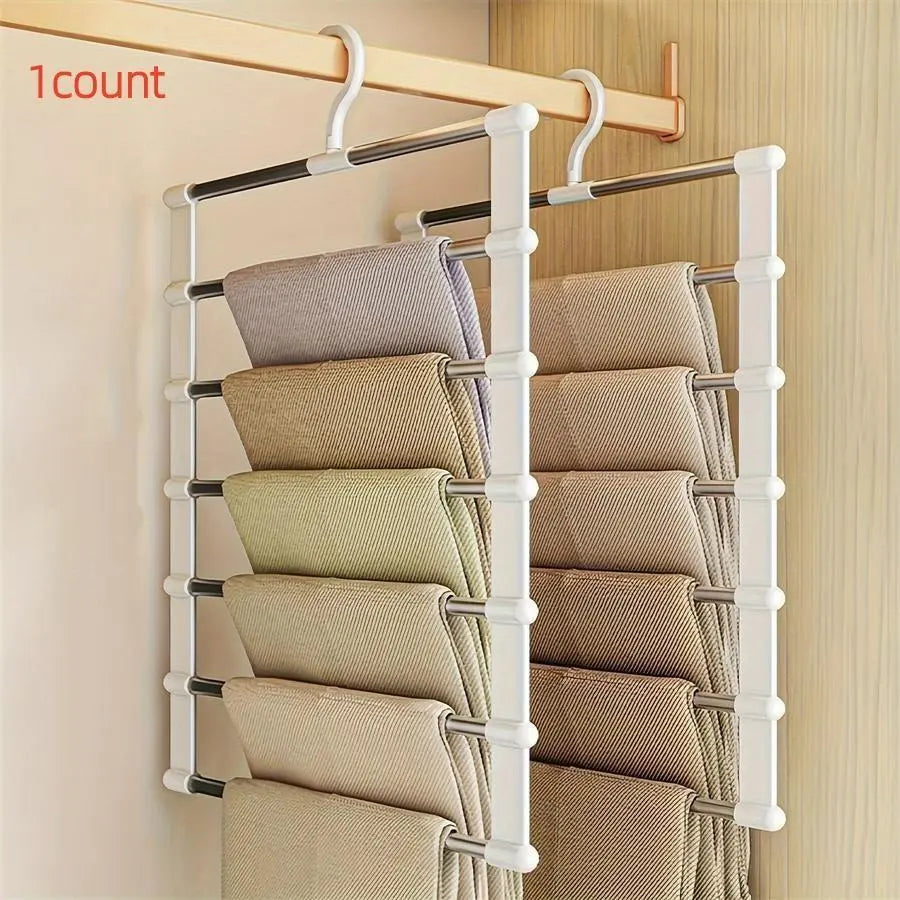 Foldable Pants Organizing Hanger, Multi-Layer Stainless Steel, Foldable Clothes Hanger for Home Wardrobe Closet Organizers and Storage, Multifunctional Home Organizer, Practical Hangers, Pant Folding Hangers Space Saving