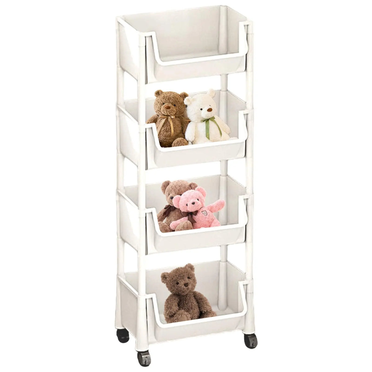 Beige Multifunctional Large-Capacity Plastic Storage Cart with Rolling Wheels - Layered Shelf Racks, Countertop Kitchen Organizer, Accessory Storage Rack, Bedroom Organizer Furniture, Shelves for Bedroom Solution