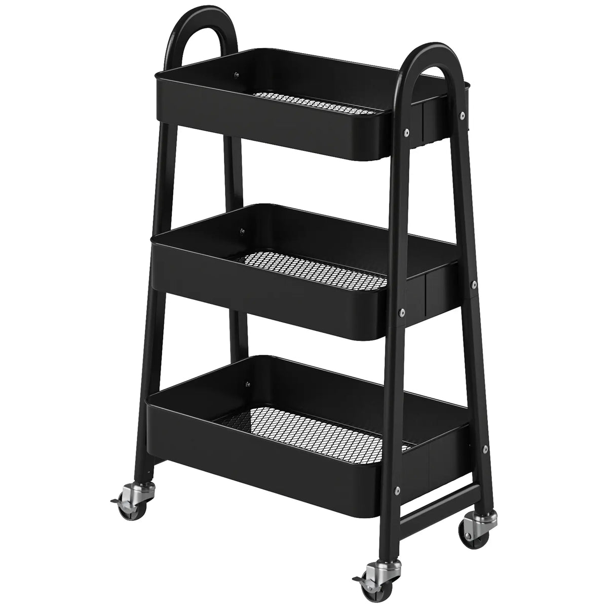 3-Tier Stable Metal Rolling Cart Organization - Indoor Storage Utility Trolley with Locking Wheels, Narrow Mobile Rack for Bedside Snack Cart, Magazine Shelf Use