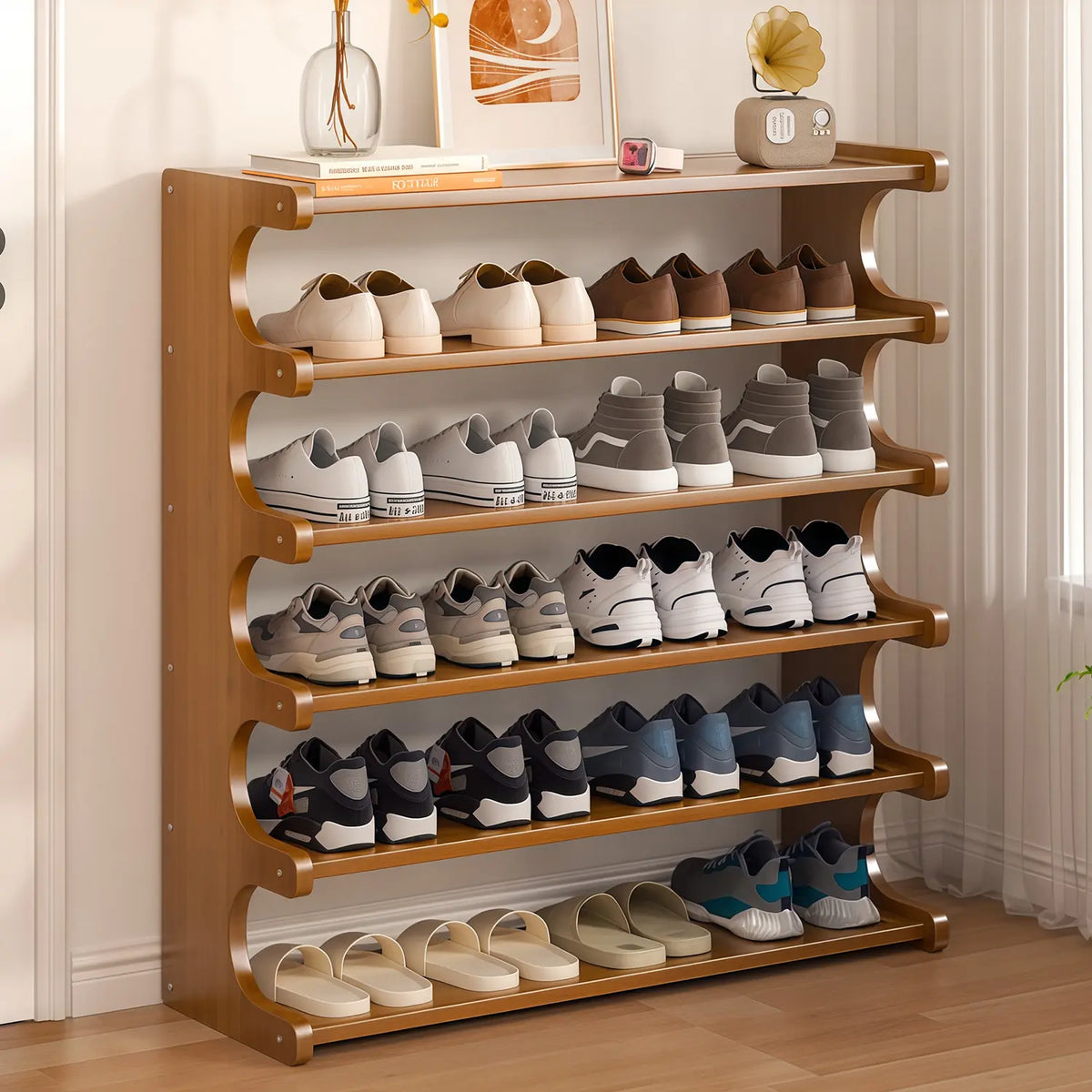 Multi-Layer Foldable Shoe Rack Space Saving Shoe Organizer Free Standing Storage Shelf For Entryway Closet Dorm