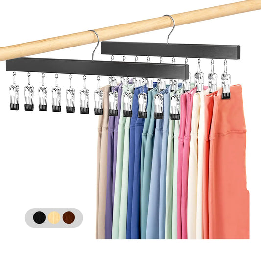 Upgraded Wooden-Steel Legging sturdy Hanger with 12 Non-Slip Clips, Storage Organization Solution Ideal for Closet Storage, Fits Jeans, Yoga Pants, Bra Belt Sock & More (1/2 Pcs)