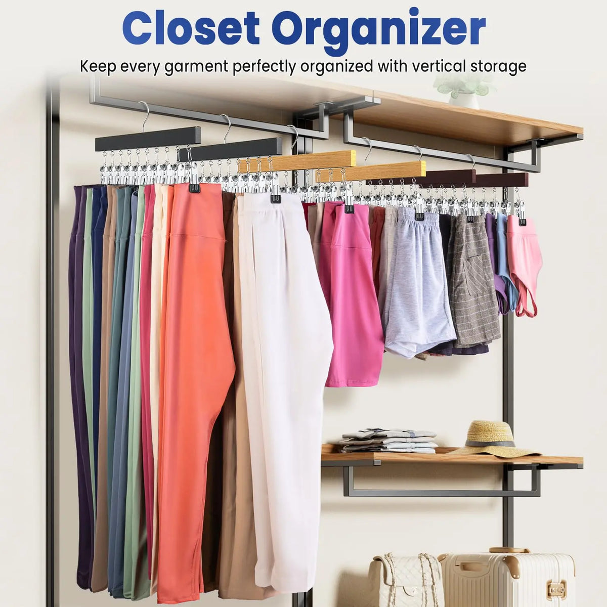 Upgraded Wooden-Steel Legging sturdy Hanger with 12 Non-Slip Clips, Storage Organization Solution Ideal for Closet Storage, Fits Jeans, Yoga Pants, Bra Belt Sock & More (1/2 Pcs)