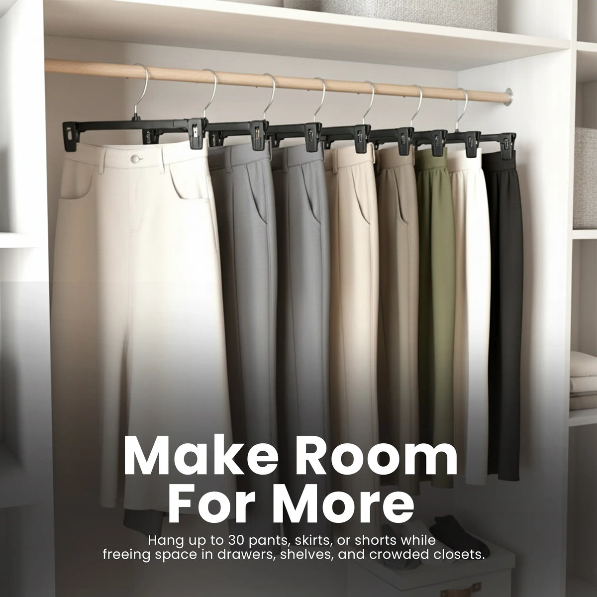 Utopia Home 30-Pack Rust-Resistant Plastic Hangers - Lightweight Slim Profile Space Saver Hangers with Clips, 360° Rotating Swivel Hook, Bedroom Organizer for Skirts, Pants, Jeans (with Box)