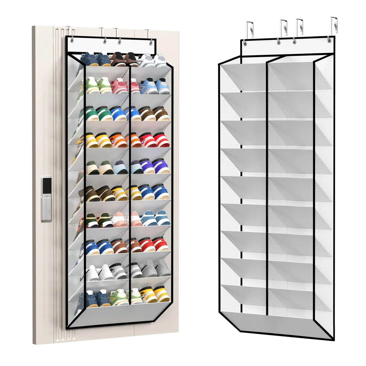 30-Pair Door-Side Organizer Shoe Rack, Breathable Mesh Hanging Shoe Cabinet, 10-Layer Back-Of-Door Shelf, Ideal for Closet Storage, Family Use