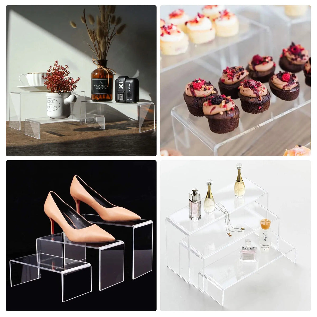 2 Sets Clear Large Dessert Display Stand, Transparent Rectangular Display Stand for Collectibles, Retail Countertop Upright Display Stand for Organizing and Decorating