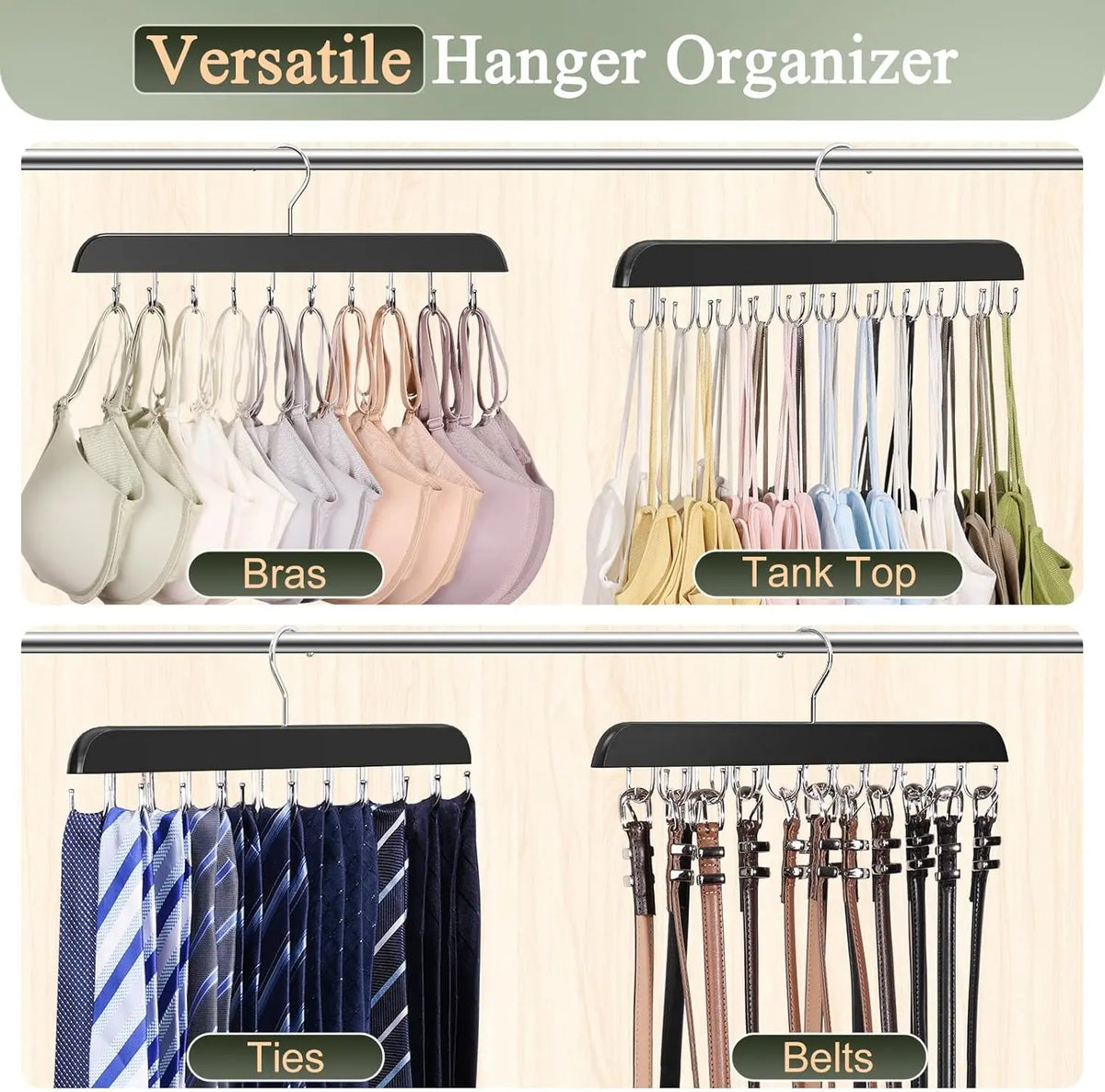 2 Pack Hair Extension Hanger Wooden Hair Extension Holder with 40 Stainless Steel Hooks Braiding Rack Closet Organizers and Storage for Hair Extensions Hanging
