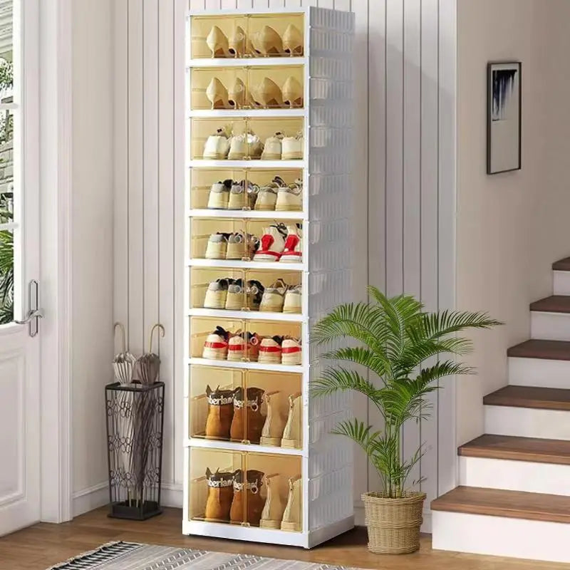 Lingrong 9-Tier Foldable Shoe Rack Organizer for Closet Plastic Shoe Shelf Collapsible Shoes Storage Box Clear Shoe Boxes Stackable