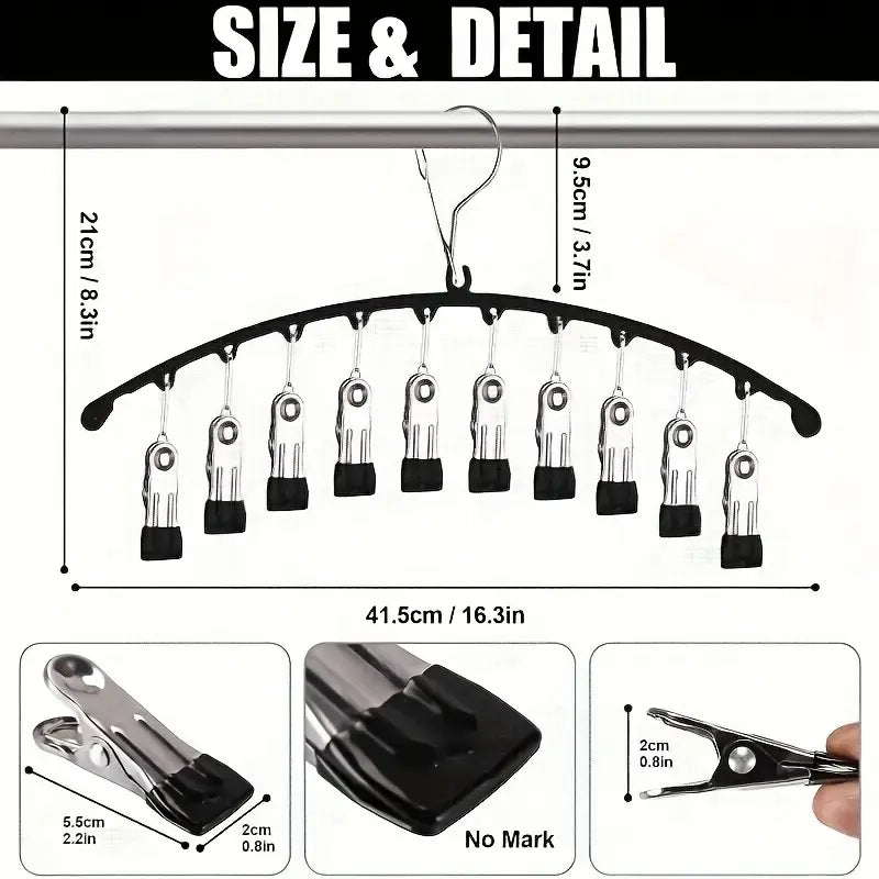 5-Pack Stainless Steel Legging Organizer Hangers for Closet, 10 Rubber-Coated Clips Holds 50 Leggings, Waterproof Space-Saver Hanger with Hook for Yoga Pants, Bras, Scarf, Organizer Storage for Apartment Accessories, RV