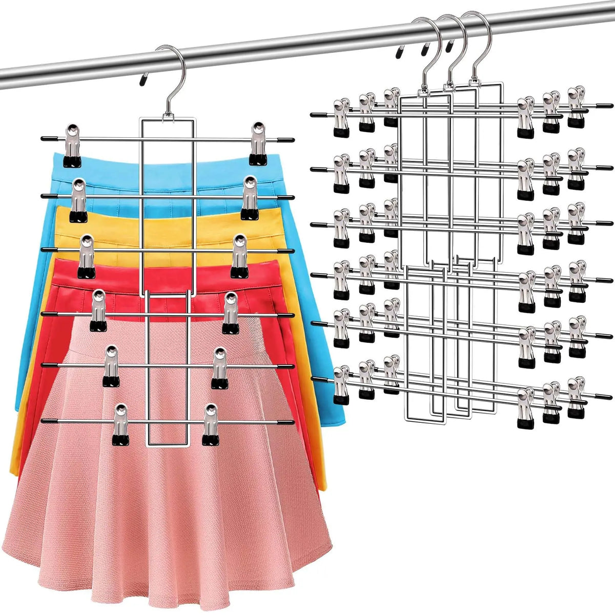 Space Saving Pants Hangers with Clips, 1 Count/2 Counts/3 Counts 6 Layer Multifunctional Foldable Clothes Hanger, Closet Organizer for Jeans Scarf, Metal Hangers