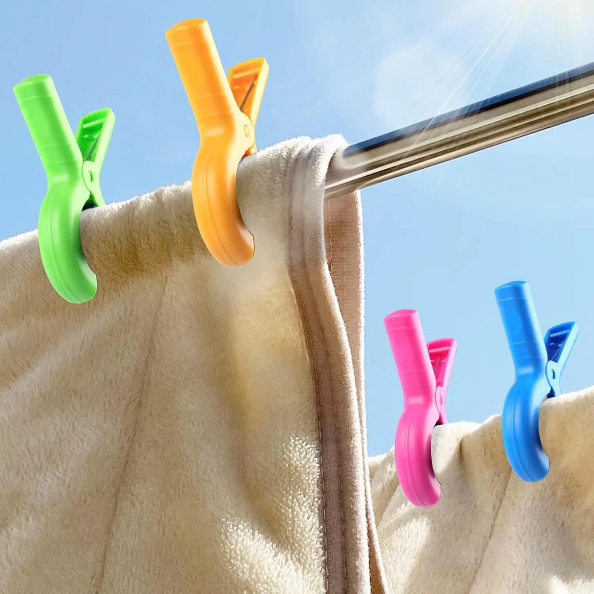 Large Beach Towel Clips Set, 8 Pieces Durable Clothes Pins for Cruise Chair Pool Chairs, Essential Beach Accessories, 4 Colors Available, Laundry Hooks Clips