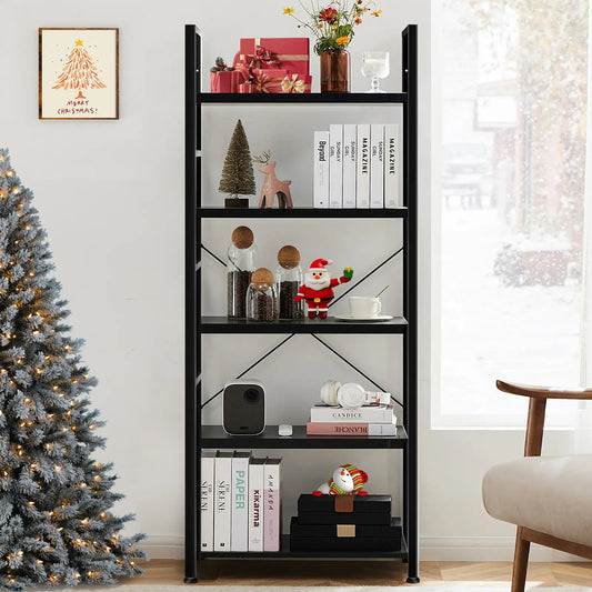 Sweetcrispy 5-Tier Vintage Metal Shelf Rack - Open Vertical Storage Organizer, Multi-Level Shelving Living Room Furniture for Home/Office, Metal Frame Bookcase Display Shelf, Five-Level Shelf Living Room Furniture