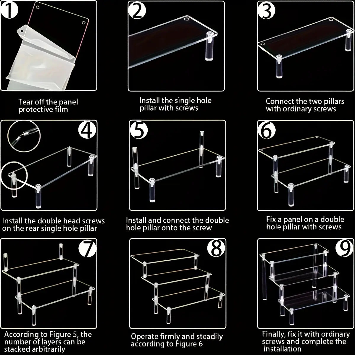 Acrylic Storage Rack, 1 Count Multi Layer Clear Display Stand for Handmade Cakes, Anime Models and Cosmetics, Assembly Display Rack for Office, Dormitory, Dining Room and Living Room Decor, Collectibles Shelf Rack