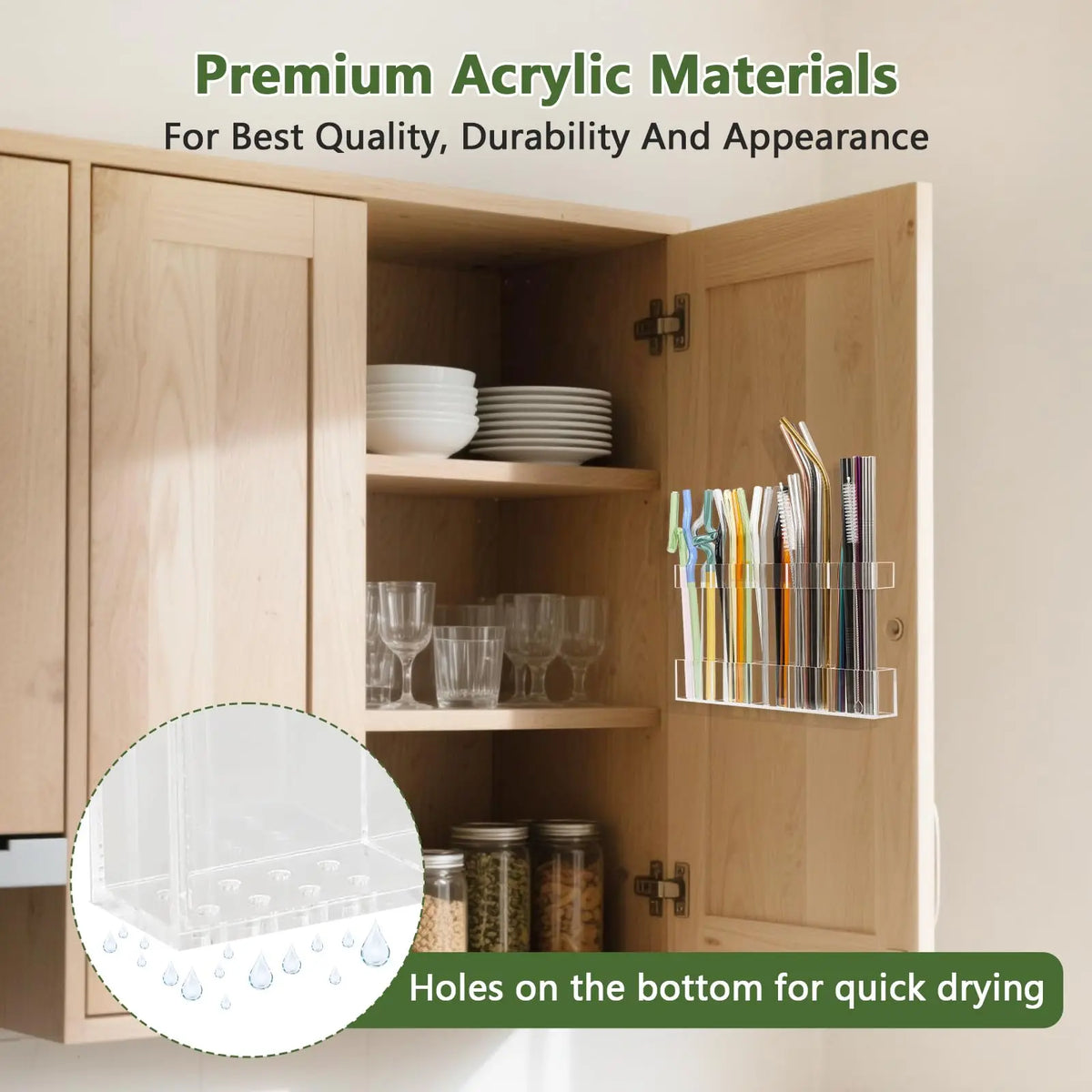 Acrylic Straw Holder, 1 Count Reusable Clear Tumbler Straw Organizer Storage, Kitchen Accessories Racks Container for Cabinet Door, Utensils, Straw Holder for Cabinet Doors, Accessory Holder