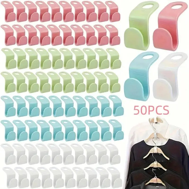 Foldable Plastic Clothes Hanger Hook, 50pcs Portable Hanging Coat Hook, Space Saving Home Storage Hook, Closet Hooks for Bedroom, Living Room, Office