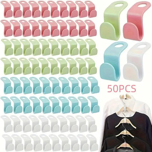 Foldable Plastic Clothes Hanger Hook, 50pcs Portable Hanging Coat Hook, Space Saving Home Storage Hook, Closet Hooks for Bedroom, Living Room, Office