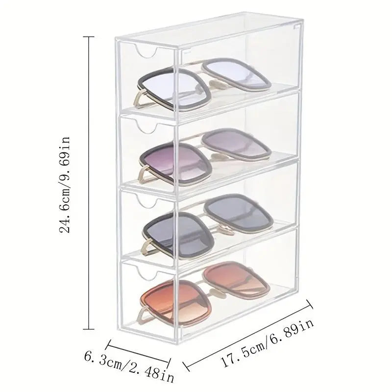 Clear Acrylic Sunglasses Storage Box, 1 Count 4 Layer Sunglasses Display Box, Sunglasses Organizer, Home Organizer for Living Room Bedroom, Multi Grids Organizer, Durable Storage Organizer