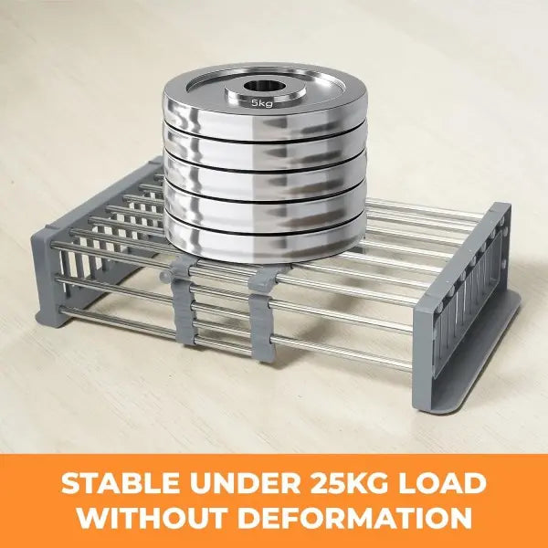Stainless Steel Telescopic Rectangle Kitchen Sink Drain Basket Organiser - 1-Piece Adjustable, Slide-Easy Fit Over-Sink Rack, Portable Space-Saving Home Storage Accessory for Vegetables, Fruits
