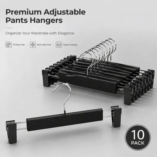10-Pack Adjustable Pants Hangers - Non-Slip Clips, Space-Saving Velvet Hangers for Skirts, Jeans & Trousers, Premium Wardrobe Organizers, Closet Organizer Hangers