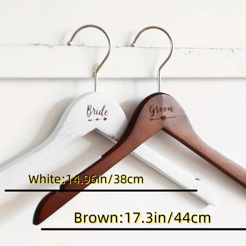 Set of 2 Wooden Wedding Suit Hangers, Perfect for Bridal Wedding Dresses And Suits, Wedding Accessories, Couple Hangers, Great for Home Wardrobe Decoration, Holiday Decoration, Bride, Groom, Hanging, Hanging Accessory