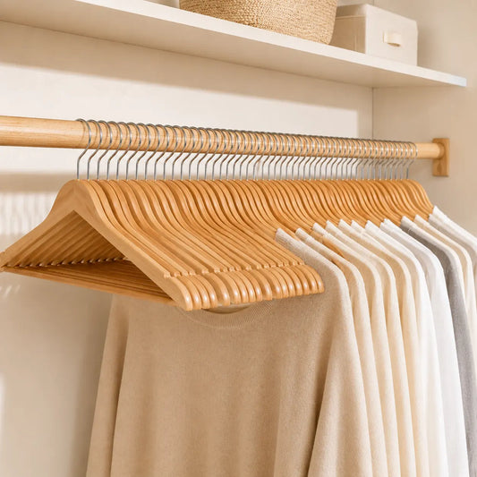 Raybee 17.32" Soild Wooden Coat Hangers,10~30 Pack Clothes Hangers ,Natural Wood Suit Hangers with Non Slip Pant Bar & 360 Degree Rotatable Hook ,Clothes Hangers for Shirts, Jackets, Dress, Pant, Perfect for your closet.
