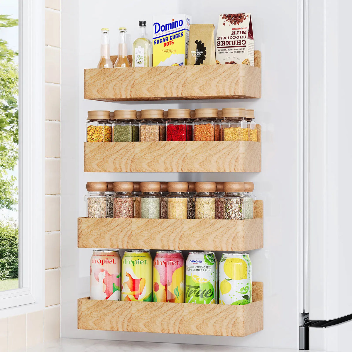 Nieifi 4-Pack Magnetic Spice Rack, Strong Magnet Fridge Organizer with Shelves for Kitchen, Office, Classroom & Coffee Bar, Black