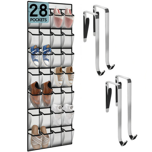 LMMAKE 1PC Over The Door Hangable Shoe Storage Organizer - 28 Large Pockets Dustproof Holder with 4 Metal Hooks, Easy Installation for Wardrobe Dorm Room, Dorm Finds Casual Shoe Storage Space Saver